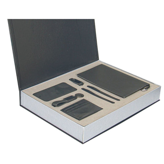 Promosyon Tarihsiz Defter + Deri Kartlık + Roller ve Metal Kalem + Powerbank + USB Bellek + Anahtarlık Kutulu Hediyelik Set GT01010