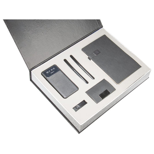 Promosyon Tarihsiz Defter + Kartvizitlik + Roller ve Metal Kalem + Powerbank + USB Bellek + Anahtarlık Kutulu Hediyelik Set GT01012