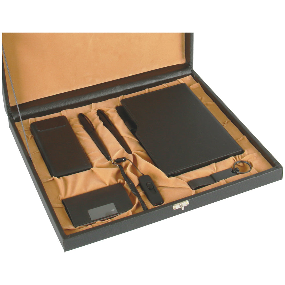 Promosyon Tarihsiz Defter + Kartvizitlik + Roller ve Metal Kalem + Powerbank + USB Bellek + Anahtarlık Kutulu Hediyelik Set GT01018