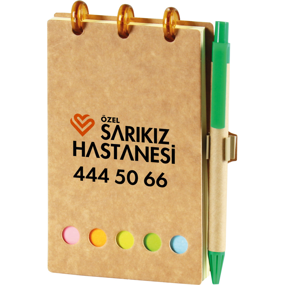 Promosyon Geri Dönüşümlü Kraft Üstten Spiralli Yapışkan Notlu Defter (10x14,5cm) RC01008