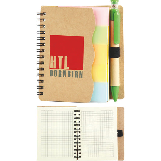 Promosyon Geri Dönüşümlü Kraft Spiralli Yapışkan Notlu Defter (11,5x13cm) RC01009
