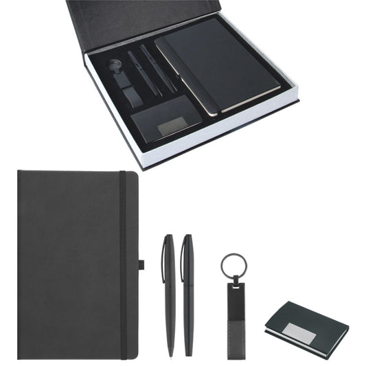 Promosyon Tarihsiz Defter + Roller ve Metal Kalem + Kartvizitlik + Anahtarlık Kutulu Hediyelik Set GT01007