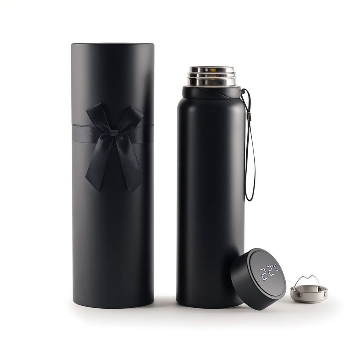 Promosyon 1000 ml Paslanmaz Çelik Siyah Lüks Kutulu Derece Göstergeli Termos DW01050 · DW01050-01