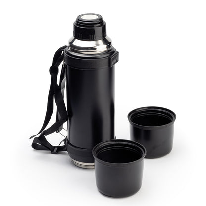 Promosyon 1000 ml Paslanmaz Çelik Siyah Çift Bardaklı Tutacak Saplı Termos DW01051 · DW01051-03