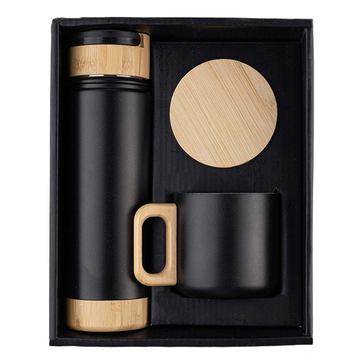 Promosyon 550 ml Paslanmaz Çelik Bambu Detaylı Termos Kupa Seti DW01064 · DW01064-01