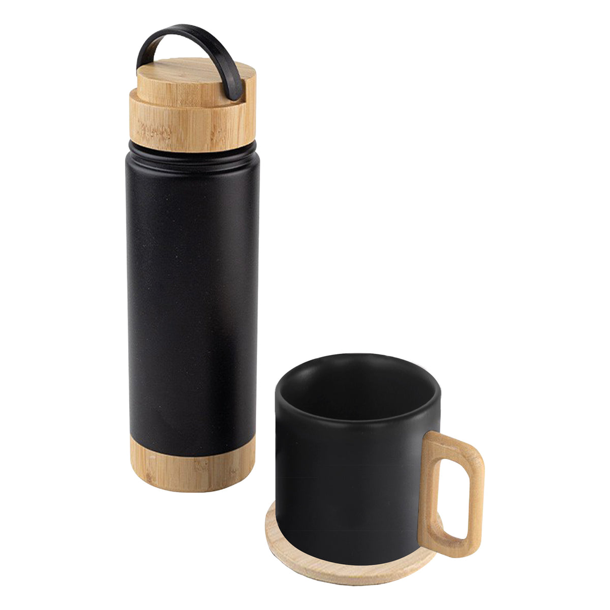 Promosyon 550 ml Paslanmaz Çelik Bambu Detaylı Termos Kupa Seti DW01064 · DW01064-03