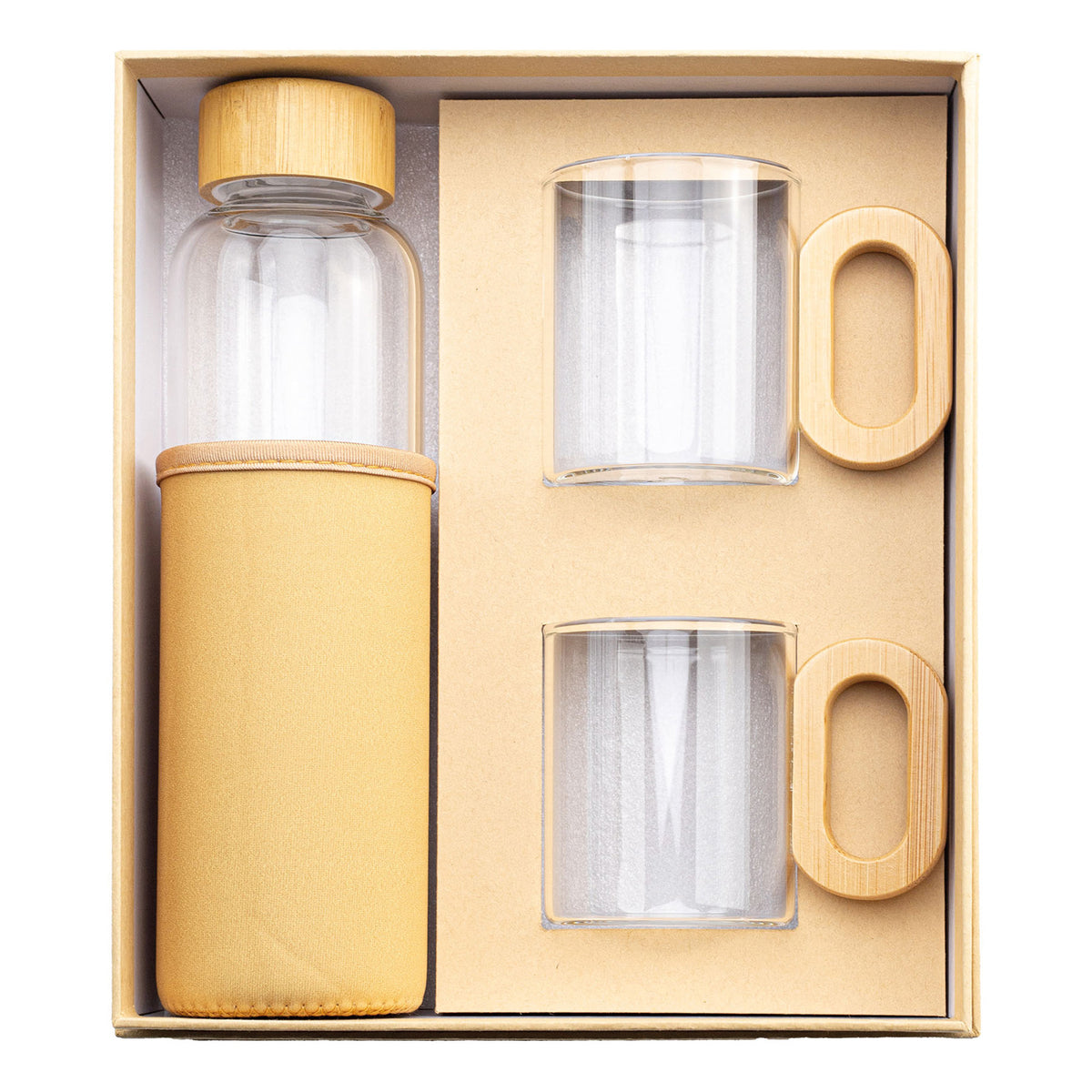 Promosyon 550 ml Bambu Detaylı Kraft Kutulu Cam Matara-Bardak Seti DW02005 · DW02005-02