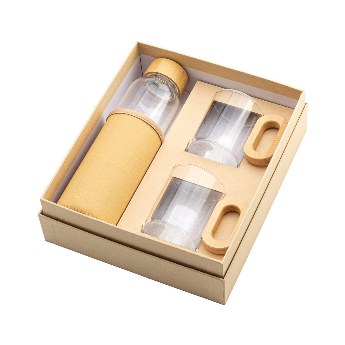 Promosyon 550 ml Bambu Detaylı Kraft Kutulu Cam Matara-Bardak Seti DW02005 · DW02005-03
