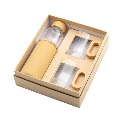 Promosyon 550 ml Bambu Detaylı Kraft Kutulu Cam Matara-Bardak Seti DW02005 · DW02005-03