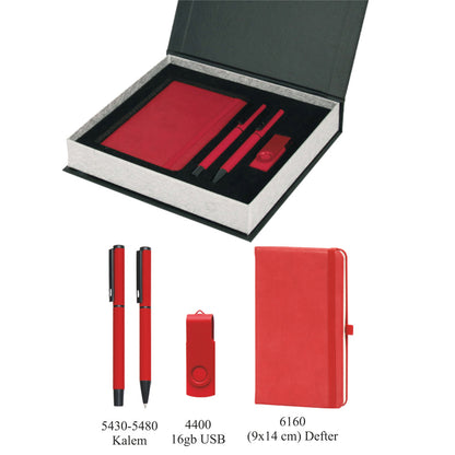 Promosyon Tarihsiz Defter + Roller Kalem + USB Bellek Kutulu Hediyelik Set GT01005