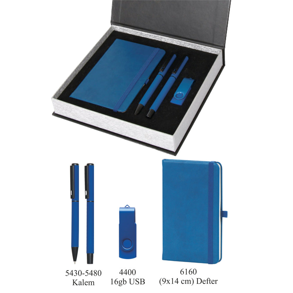 Promosyon Tarihsiz Defter + Roller Kalem + USB Bellek Kutulu Hediyelik Set GT01005