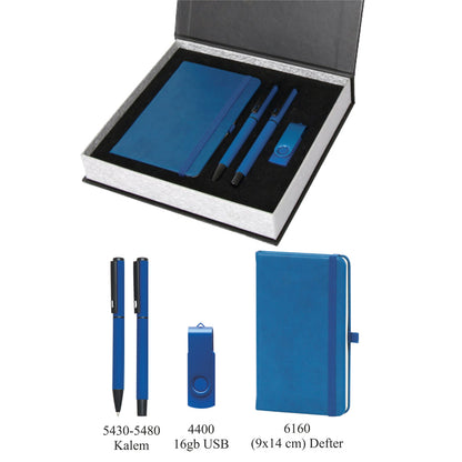 Promosyon Tarihsiz Defter + Roller Kalem + USB Bellek Kutulu Hediyelik Set GT01005