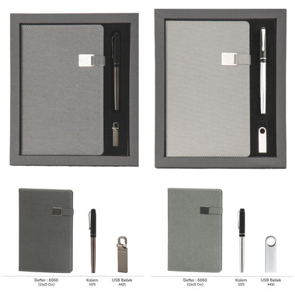 Promosyon Tarihsiz Defter + Roller Kalem + USB Bellek Kutulu Hediyelik Set GT01006