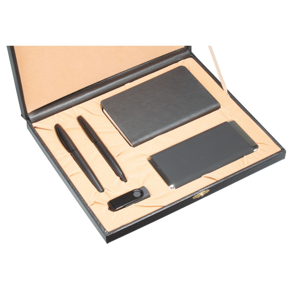 Promosyon Tarihsiz Defter + Roller ve Metal Kalem + Powerbank + Anahtarlık Kutulu Hediyelik Set GT01008