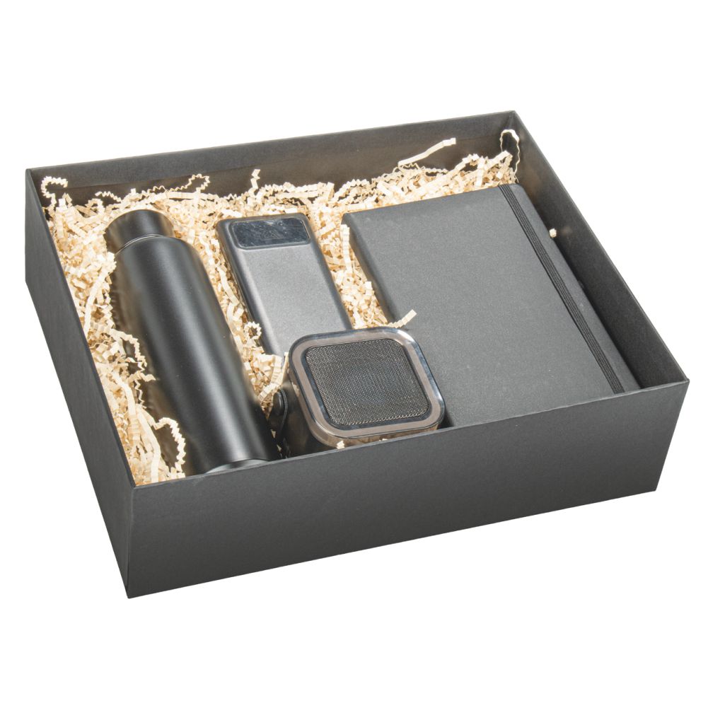 Promosyon Tarihsiz Defter + Termos + Bluetooth Hoparlör + Powerbank Kutulu Hediyelik Set GT01013