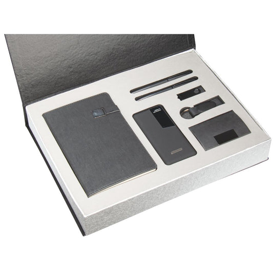 Promosyon Tarihsiz Defter +  Kartvizitlik + Roller ve Metal Kalem + Powerbank + USB Bellek +  Anahtarlık Kutulu Hediyelik Set GT01014