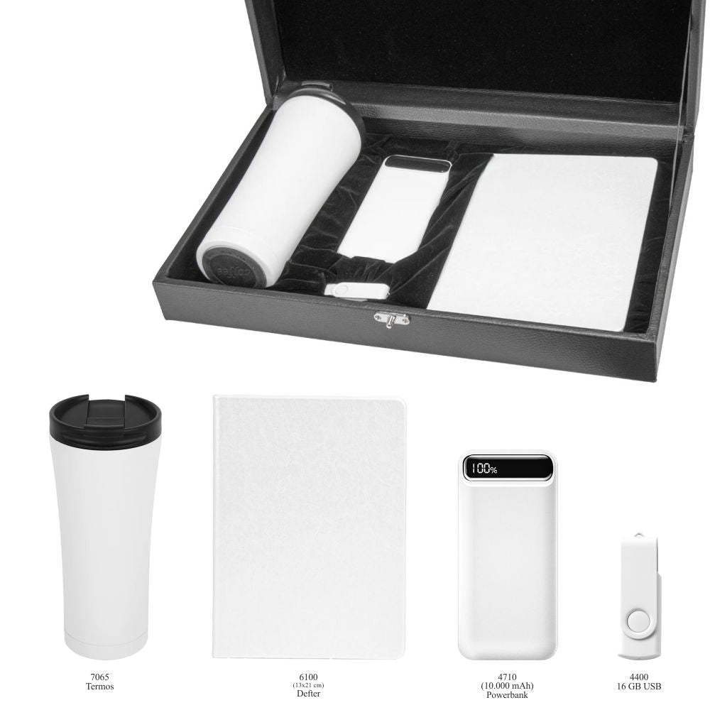 Promosyon Tarihsiz Defter + Termos + Powerbank + USB Bellek Kutulu Hediyelik Set GT01016