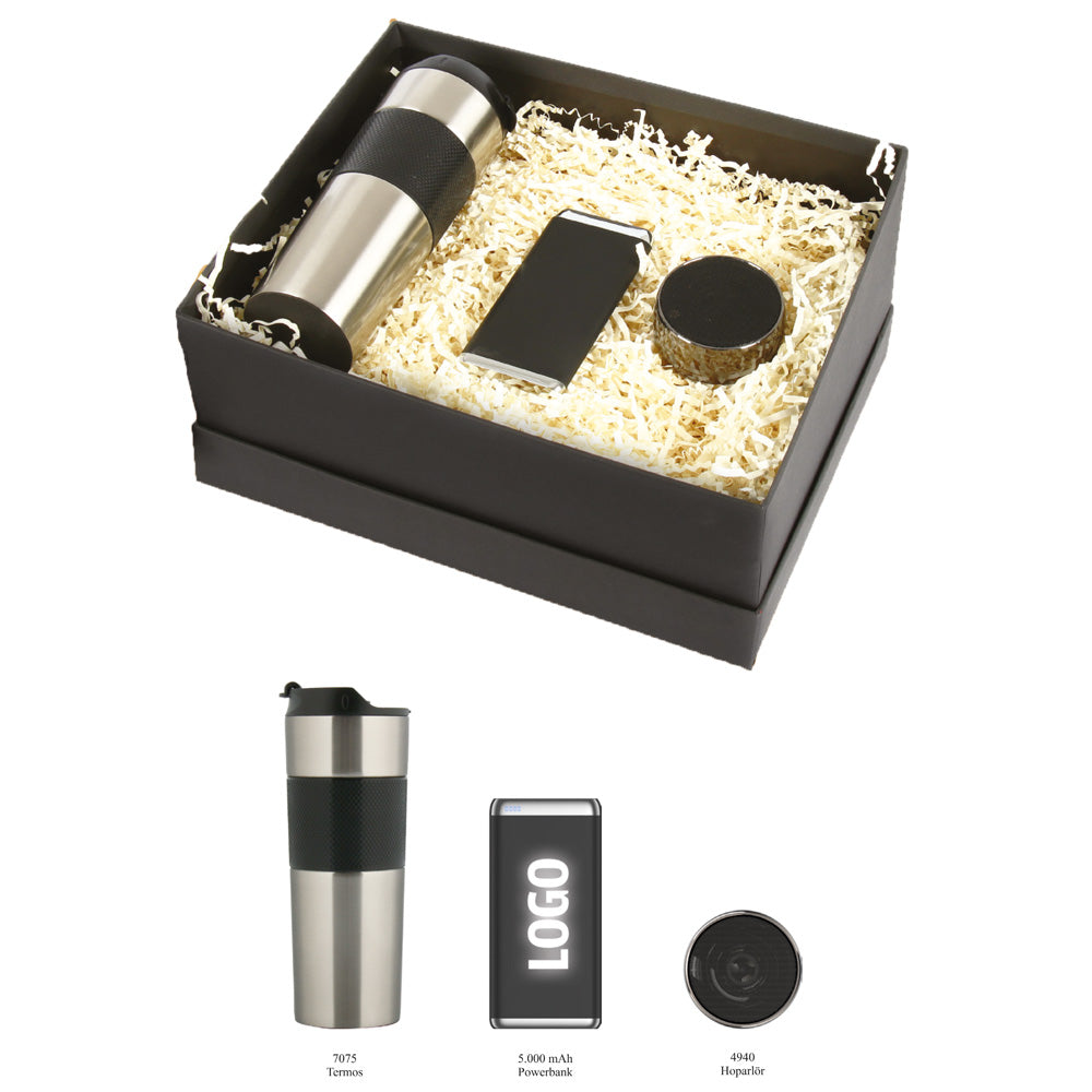 Promosyon  Termos + Powerbank + Bluetooth Hoparlör Kutulu Hediyelik Set GT01019