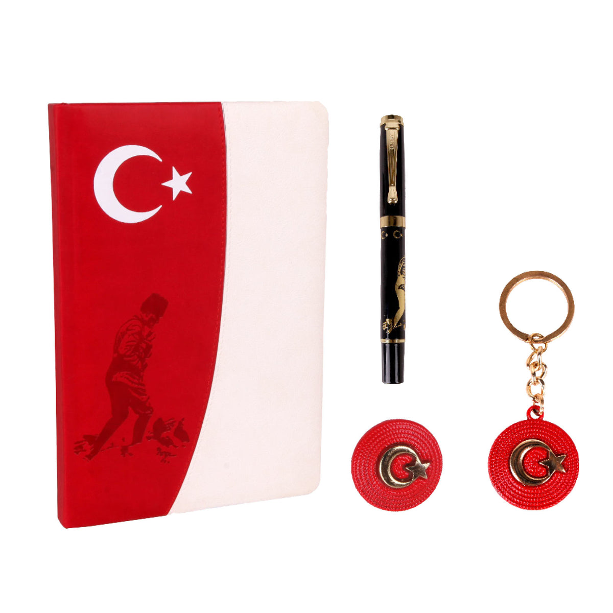 Tarihsiz Defter + Roller Kalem + Anahtarlık + Yaka Rozeti Kutulu Ata Set GT01026 · GT01026-02