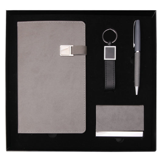Promosyon Tarihsiz Defter + Metal Kalem + Metal-Deri Anahtarlık + Kartvizitlik Kutulu Hediyelik Set GT01027 · GT01027-01
