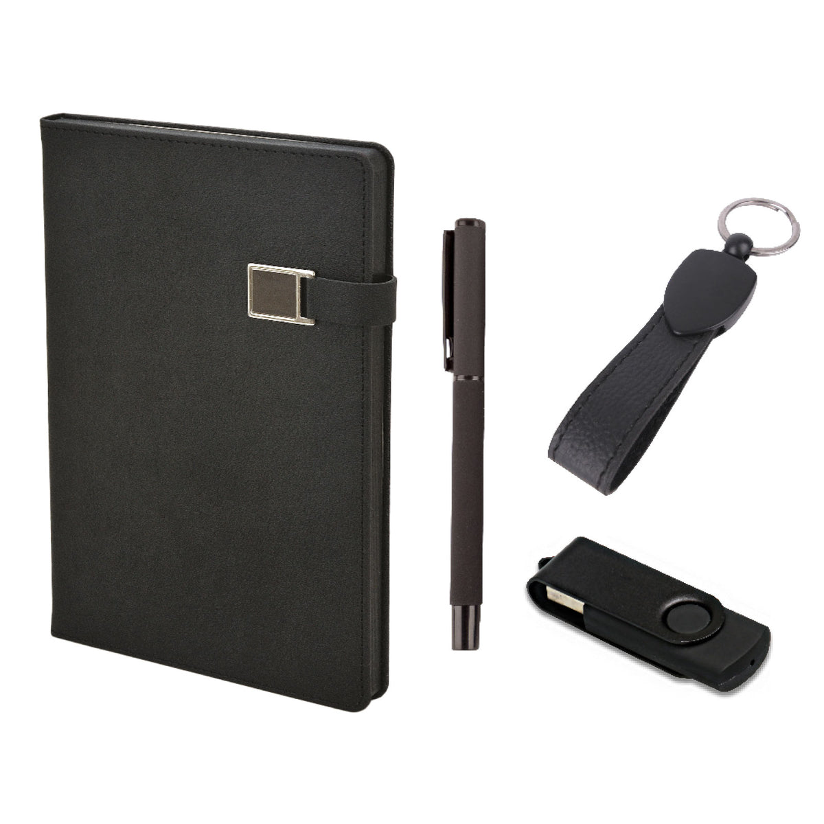 Promosyon Tarihsiz Defter + Roller Kalem + USB Bellek + Deri Anahtarlık Kutulu Hediyelik Set GT01033 · GT01033-02