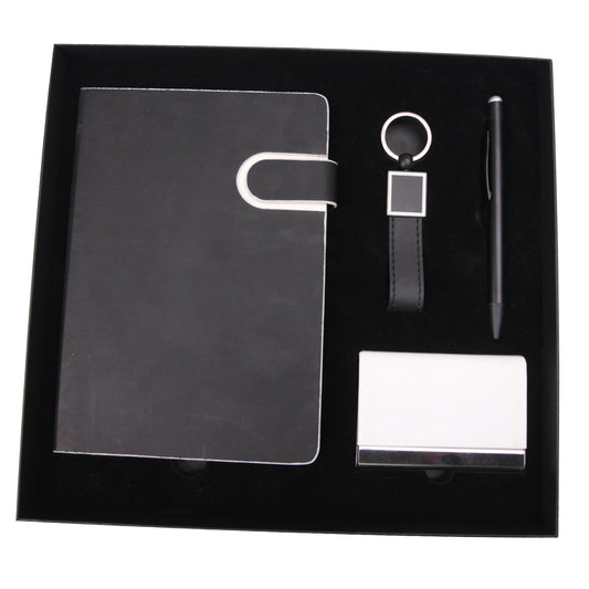 Promosyon Tarihsiz Defter + Metal-Deri Anahtarlık + Kartvizitlik + Metal Tükenmez Kalem Kutulu Hediyelik Set GT01037 · GT01037-01