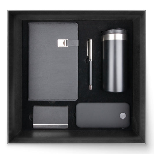 Promosyon Tarihsiz Defter + Ledli Powerbank + Termos + Kartvizitlik + Roller Kalem Kutulu Hediyelik Set GT01038 · GT01038-01