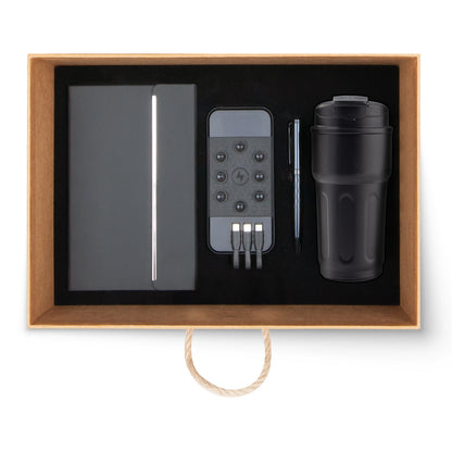 Promosyon Tarihsiz Defter + Ledli Wireless Powerbank + Termos + Metal Tükenmez Kalem Kutulu Hediyelik Set GT01039 · GT01039-01