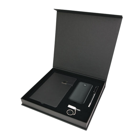 Promosyon Tarihsiz Defter + Ledli Powerbank + USB Bellek+ Metal Roller Kalem Kutulu Hediyelik Set GT01040 · GT01040-01