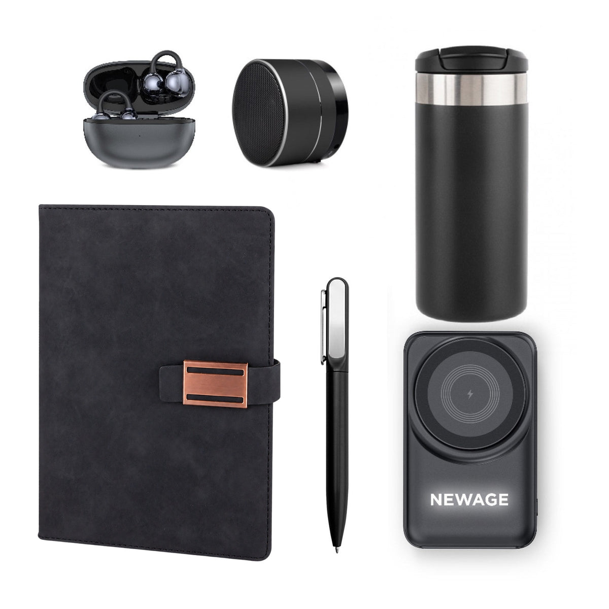 Promosyon Tarihsiz Defter + Termos + Magsafe Powerbank + Bluetooth Hoparlör + Bluetooth Kulaklık +Metal Tükenmez Kalem Kutulu Hediyelik Set GT01044 · GT01044-02