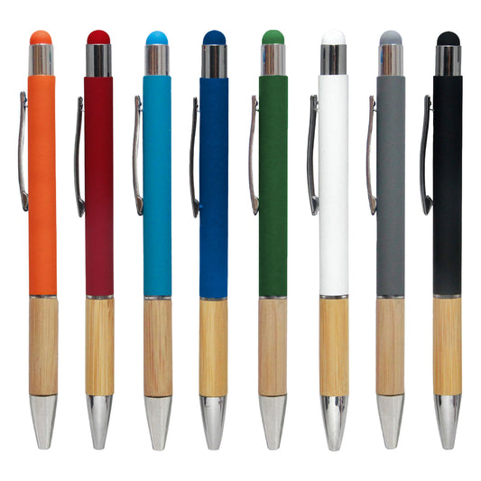 Promosyon Metal Rubber Gövde Bambu Touch Pen Tükenmez Kalem KL02023