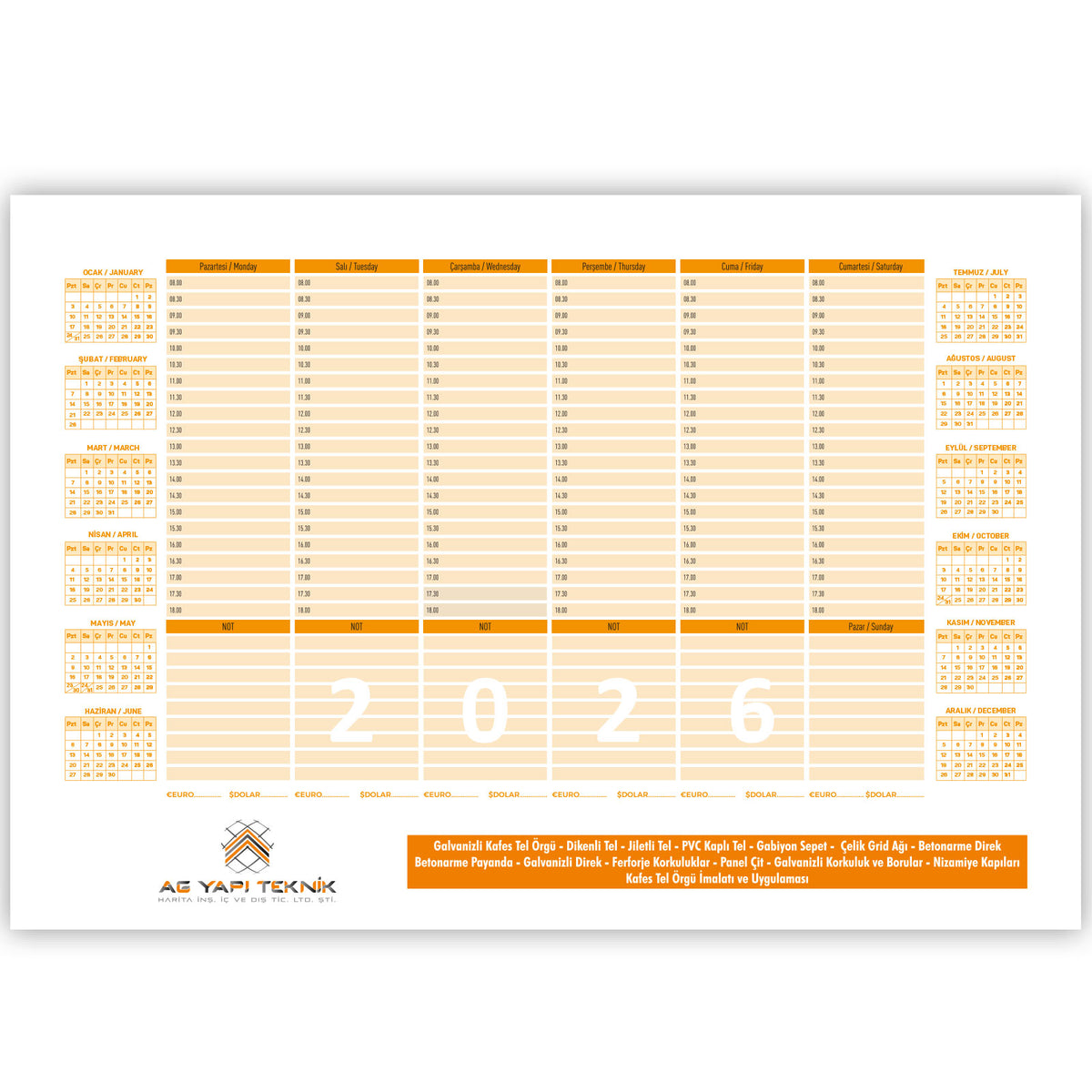 Promosyon Takvimli Tarihsiz Tutkallı Sümen (28 x 39,5 CM) MB01063 · MB01063-01