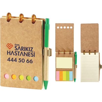 Promosyon Geri Dönüşümlü Kraft Üstten Spiralli Yapışkan Notlu Defter (10x14,5cm) RC01008