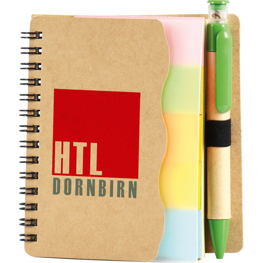 Promosyon Geri Dönüşümlü Kraft Spiralli Yapışkan Notlu Defter (11,5x13cm) RC01009